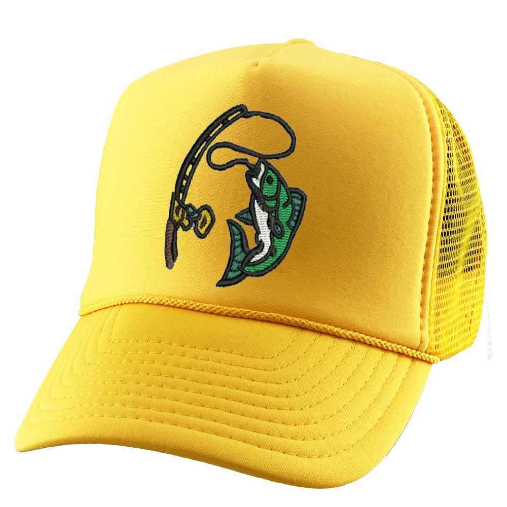 ALLNTRENDS Fish Embroidered Trucker Hat Summer Fishing Graphic Cap (Gold)