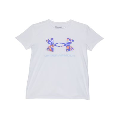 Under Armour Girl's Tech Solid Print Big Logo Short Sleeve Crew Neck (Big Kids) White/Oxford Blue XL (18-20 Big Kid)