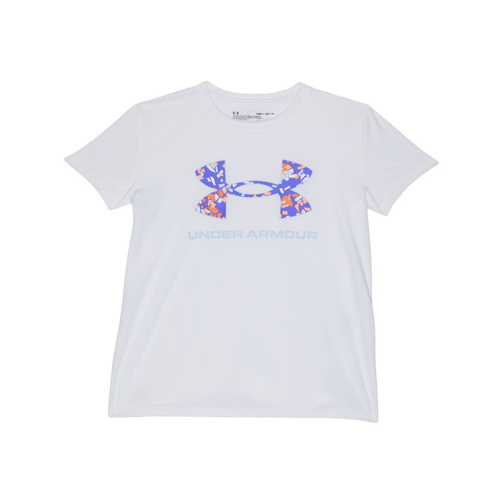 Under Armour Girl's Tech Solid Print Big Logo Short Sleeve Crew Neck (Big Kids) White/Oxford Blue XL (18-20 Big Kid)
