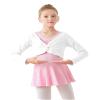 Daydance White Girl's Dance Tops Cropped V-Neck Ballet Warm Up Sweater for Leotards, Long Sleeve view 1