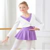 Daydance White Girl's Dance Tops Cropped V-Neck Ballet Warm Up Sweater for Leotards, Long Sleeve view 4