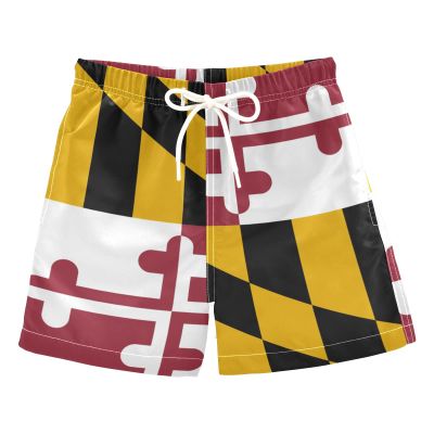 Aflyko Patriot Boys' Board Shorts Maryland Flag Swim Trunk Girls Bathing Suit Little Kid Swimwear