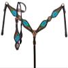 Showman Cheetah Print Inlay w/Painted Blue Flower Accent one Ear Headstall & Breast Collar Set view 1
