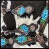 Showman Cheetah Print Inlay w/Painted Blue Flower Accent one Ear Headstall & Breast Collar Set view 3