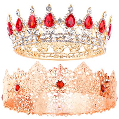2 Pieces King and Queen Crown Set Antique Royal Style King Crown for Men, Baroque Crystal Queen Tiara for Women Wedding Birthday Prom Graduation Costume Party Royal Hair Accessories Jewelry Set
