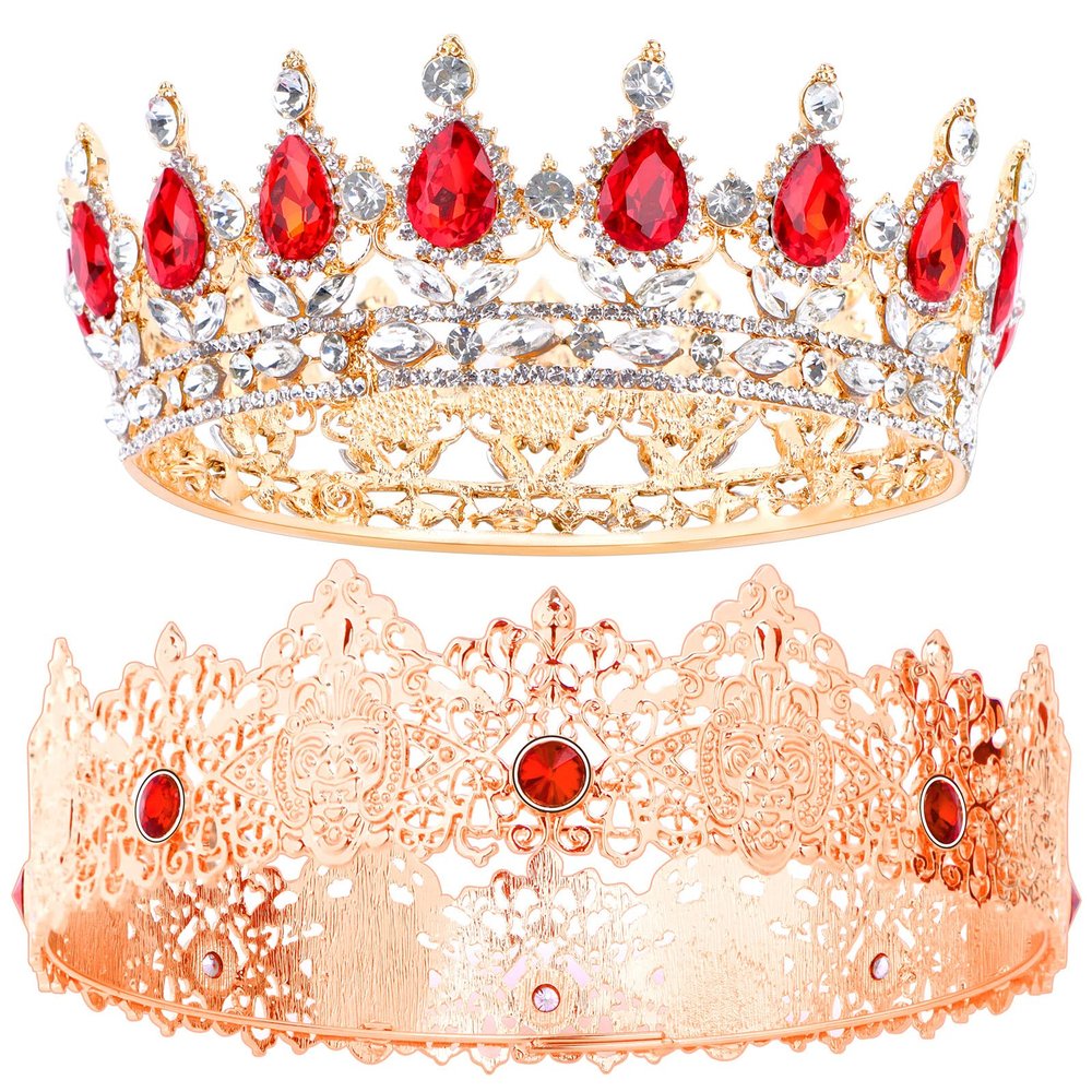 2 Pieces King and Queen Crown Set Antique Royal Style King Crown for Men, Baroque Crystal Queen Tiara for Women Wedding Birthday Prom Graduation Costume Party Royal Hair Accessories Jewelry Set