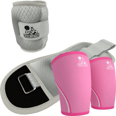 Ankle Wrist Weights 3lb Bundle with Knee Sleeves XSmall - Pink