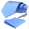 Branduce Mens Solid Light Blue Tie for Wedding Business Silk Plain Sky Blue Necktie Pocket Square and Tie Bar Set (TA01-09) view 1