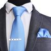 Branduce Mens Solid Light Blue Tie for Wedding Business Silk Plain Sky Blue Necktie Pocket Square and Tie Bar Set (TA01-09) view 2