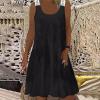 Womens Summer Dresses Sexy Casual Lace Straps Sleeveless Crew Neck Tank Dress Solid Slim Fitted Beach Mini Dress Black view 2