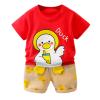Summer Boys Toddler Cartoon Duck Printed Short Sleeve T-Shirt Tee Tops+Shorts Loose Homewear,Girl 12-18 Months Red view 1