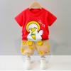 Summer Boys Toddler Cartoon Duck Printed Short Sleeve T-Shirt Tee Tops+Shorts Loose Homewear,Girl 12-18 Months Red view 2