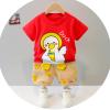 Summer Boys Toddler Cartoon Duck Printed Short Sleeve T-Shirt Tee Tops+Shorts Loose Homewear,Girl 12-18 Months Red view 3
