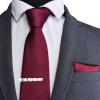 Branduce Solid Burgundy Tie for Men Wedding 8cm Classic Business Silk Wine Red Tie and Pocket Square Set Plain Necktie Handkerchief Clip Set (TA01-06) view 2