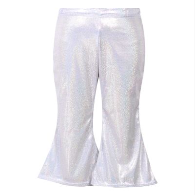 Agoky Little Big Girls Shiny Metallic Flared Pants Bell Bottoms Wide Leg Ruffle Hem Fashion Bottoms Hip Hop Jazz Dancewear Silver 14-15 Years