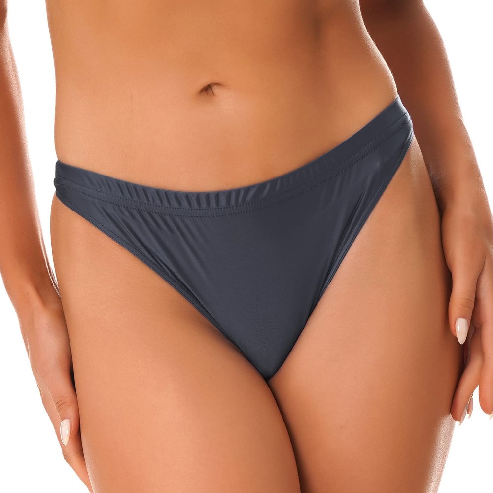 QinCiao Women's Glossy Hipster Underwear Low Rise Full Briefs Breathable Bikini Swim Bottoms Grey X-Large