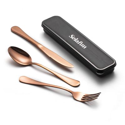 Selafun 4-pieces Travel Set with Case Portable Silverware Utensils Set for work, Stainless Steel Reusable Flatware Set Cutlery Set for Camping Picnic Hiking Office (8inch, Rose Gold)