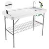 Avocahom Folding Fish Cleaning Table Portable Camping Sink Table with Faucet Drainage Hose & Sprayer Outdoor Fish Fillet Cleaning Station with Grid Rack & Knife Groove for Picnic Fishing, Grey view 1