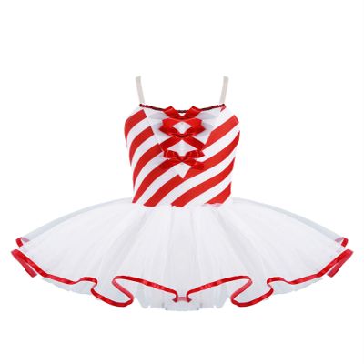 Moggemol Kids Girls Sequins Striped Tutu Dance Dress Figure Skating Dress Christmas Party Candy Cane Costume Candy 14