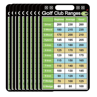 10 Pcs Golf Club Range Chart Card 2 x 3.5 inch Golfers Quick Reference Distance Card Golf Club Range Estimation Cheat Sheet Golfing Guide Cards for Golf Yardage Book Golf Club Scorecard