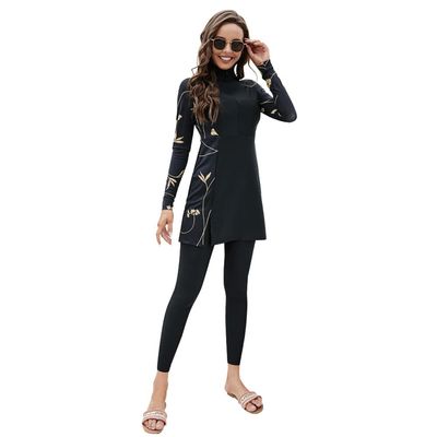 OBEEII Burkini Swimsuits for Women Full Coverage Long Sleeve Muslim Islamic Swimwear Burkini Hijab Bathing Suit Black01 D S