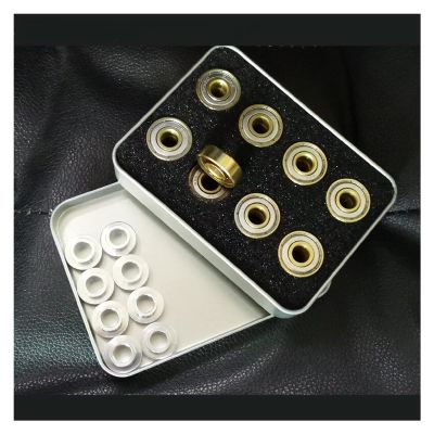 SUOFEILAIMU 16 Pieces Golden Bearing, 7 Beads 608 608z Bearings for FSK Slalom Inline Speed Skates Skating Shoes (Color : 16 Bearings 8 Spacer)