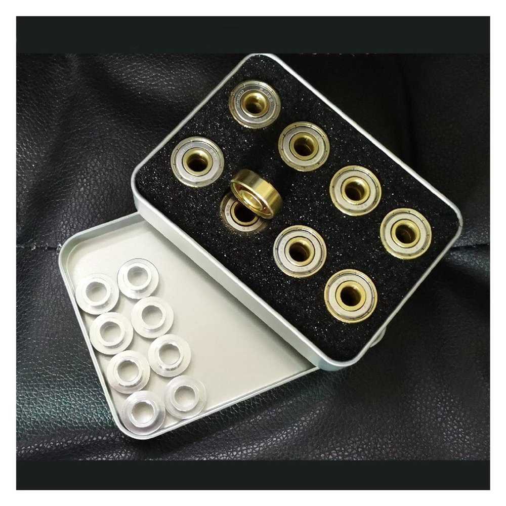 SUOFEILAIMU 16 Pieces Golden Bearing, 7 Beads 608 608z Bearings for FSK Slalom Inline Speed Skates Skating Shoes (Color : 16 Bearings 8 Spacer)