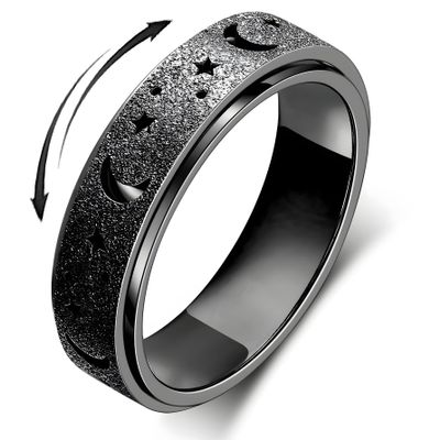 LuckyAmor Anxiety Ring for Women Spinner Rings:Rotating Rings Stainless Steel 6mm Moon Star Anxiety for Men Band Jewelry Gift for Women Size 6 7 8 9 10