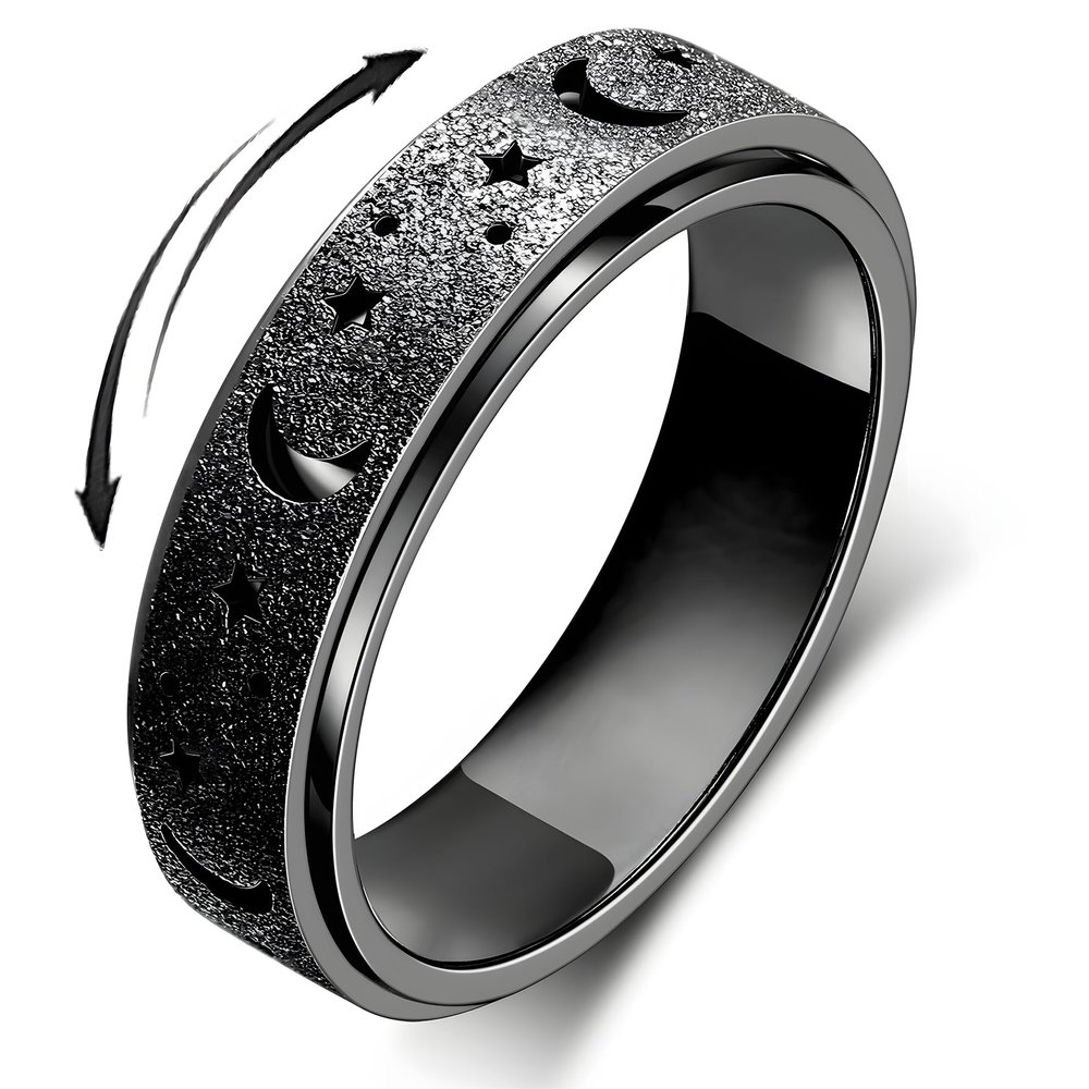 LuckyAmor Anxiety Ring for Women Spinner Rings:Rotating Rings Stainless Steel 6mm Moon Star Anxiety for Men Band Jewelry Gift for Women Size 6 7 8 9 10