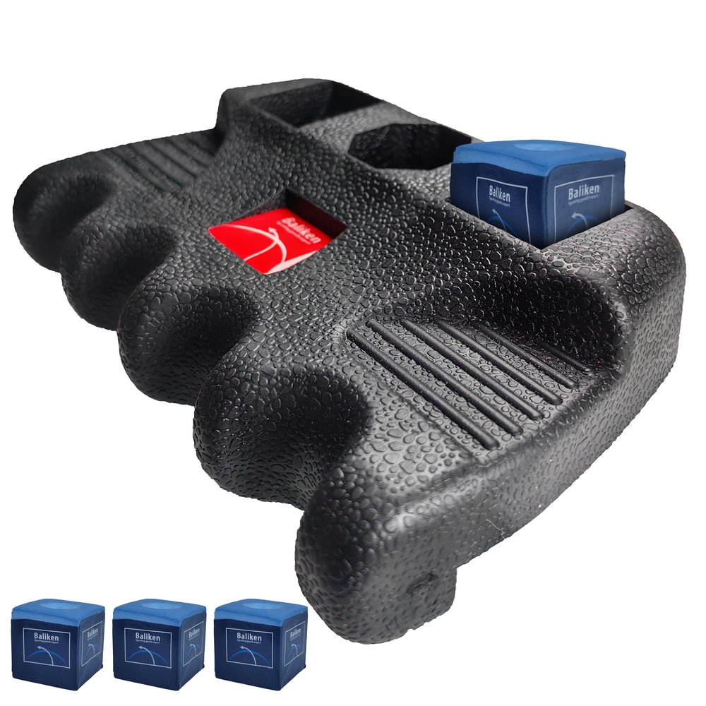BALIKEN Cue Pool Stick Holder for Table, Cue Rest Weighted Billiards 2/3/4 Pool Cues Holder, Nicks Sticks, Cue Stick Case, Cue Rack with Chalk Holder, Mini Stick Holder, Non-Slip, 4 Cue