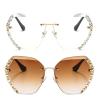 willochra 2pcs rhinestones Rimless Sunglasses Woman Sexy Diamond square Candy colors Sun Glasses Gradient party Shades for Female (2pcs-brown&clear) view 1