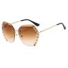 willochra 2pcs rhinestones Rimless Sunglasses Woman Sexy Diamond square Candy colors Sun Glasses Gradient party Shades for Female (2pcs-brown&clear) view 2