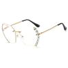 willochra 2pcs rhinestones Rimless Sunglasses Woman Sexy Diamond square Candy colors Sun Glasses Gradient party Shades for Female (2pcs-brown&clear) view 3