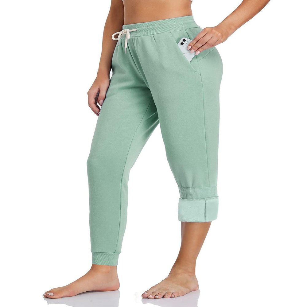 Inno 28" 31" 34" 36" Women's Baby Polar Fleece Lined Jogger Pants Warm Sweatpants Thermal Athletic Lounge, Grayed Jade, XS, Regular-31 Inseam