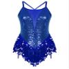 iiniim Women's Shiny Sequins Tassel Latin Jazz Dance Leotard Bodysuit Crisscross Back Lyrical Dance Costume Royal_Blue Medium view 3
