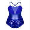 iiniim Women's Shiny Sequins Tassel Latin Jazz Dance Leotard Bodysuit Crisscross Back Lyrical Dance Costume Royal_Blue Medium view 4