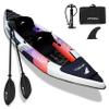 11' Inflatable Kayak with Drop Stitch Floor 1 Person 2 Person Adult Blow up Kayaks Foldable Boat Canoe, Modern Grey view 1