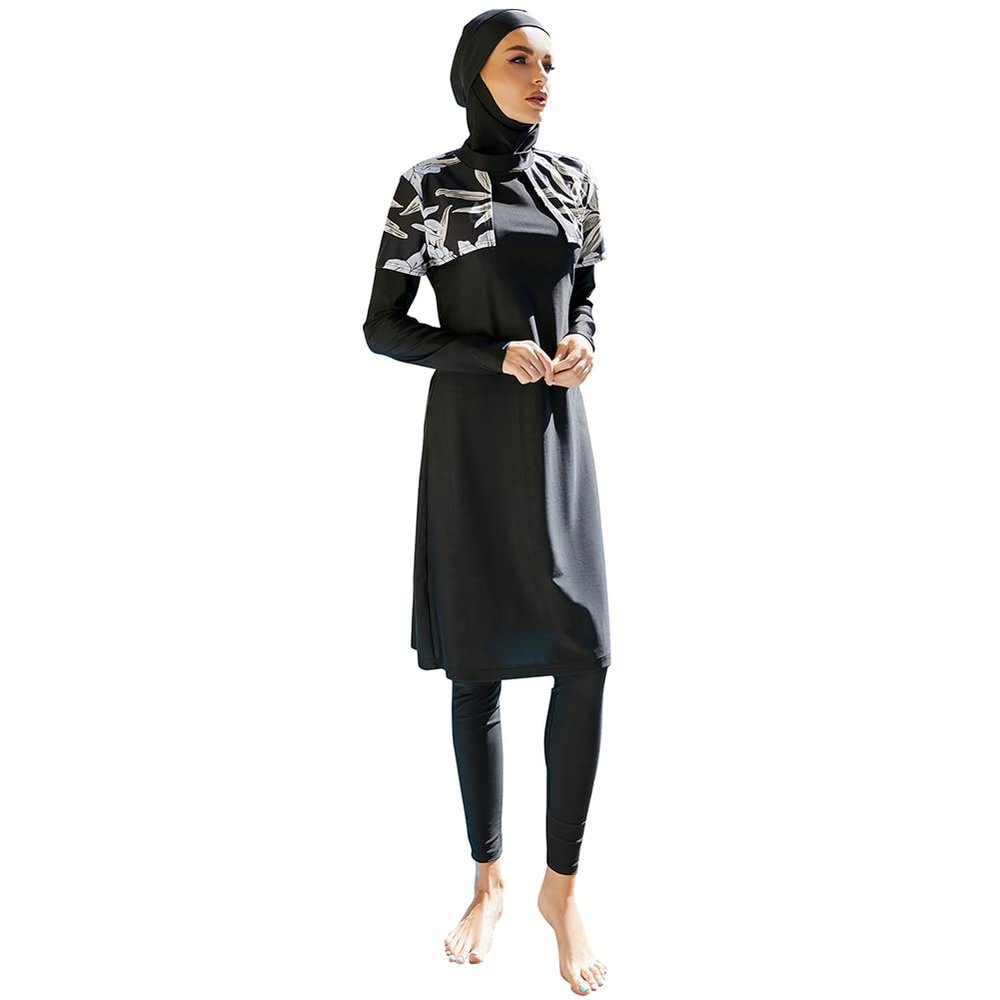 OBEEII Muslim Swimsuits for Women Full Coverage Swimwear Islamic Hijab Long Sleeve Bathing Suit Burkini Swimsuits Beachwear Black03 XL