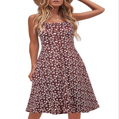 Berydress Casual Summer Dresses 2025 Vacation Outfits Spaghetti Strap Sexy Backless Button Down Beach Boho Floral Midi Dress (XL, 6046-BD Floral)