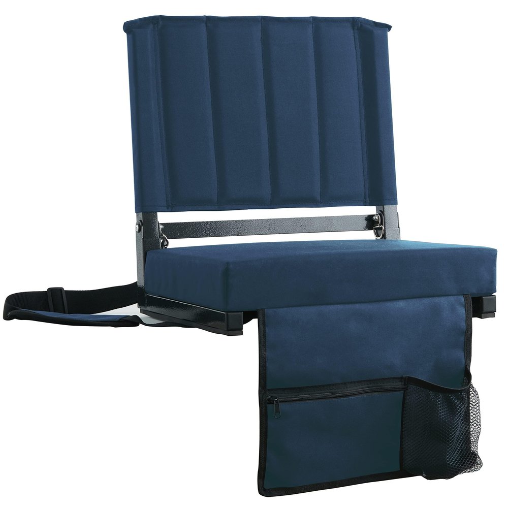 SPORT BEATS Stadium Seats with Back Support Bleacher Chairs with Back and Cushion Thick Padded Bleacher Seats Includes Shoulder Strap Navy Blue 1pc Regular - 17" W x 12" D x 16.5" H