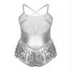 iiniim Women's Shiny Sequins Tassel Latin Jazz Dance Leotard Bodysuit Crisscross Back Lyrical Dance Costume Silver Medium view 4
