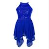 FEESHOW Women's Shiny Sequin Lyrical Dance Dress Asymmetrical Long Maxi Dresses Ballet Dancewear F0536-Royal_Blue Medium view 4