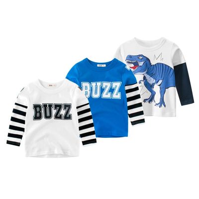 Boys Casual Long Sleeve Crew Neck Cotton Dinosaur Printed Tops T-Shirts 3 Packs Set 1-7T