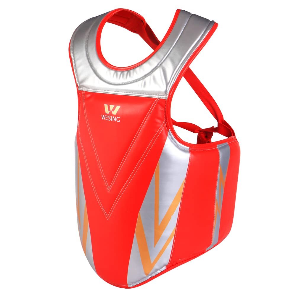 Wesing Boxing Chest Guard for Men Women Kids Boxing Chest Protector Sanda Kickboxing MMA Muay Thai Black Boxing Chest Guard Body Protector Boxing Protective Gear (L, Red)