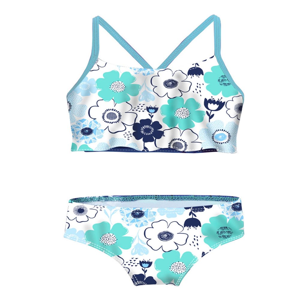 easyforever Kids Girls Two Piece Tropical Palm Printed Tankini Swimsuit Crop Top with Bottom Bikini Outfit Swimwear Floral Mint Green 5-6 Years
