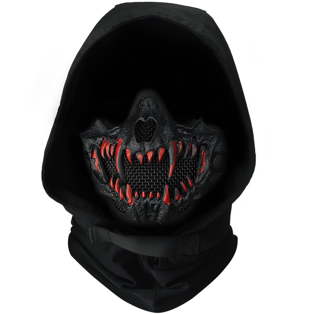 Guayma Airsoft Half Face Skull Masks Tactical Face Protection Mesh Mask for Halloween Cosplay Paintball CS Games,Suit
