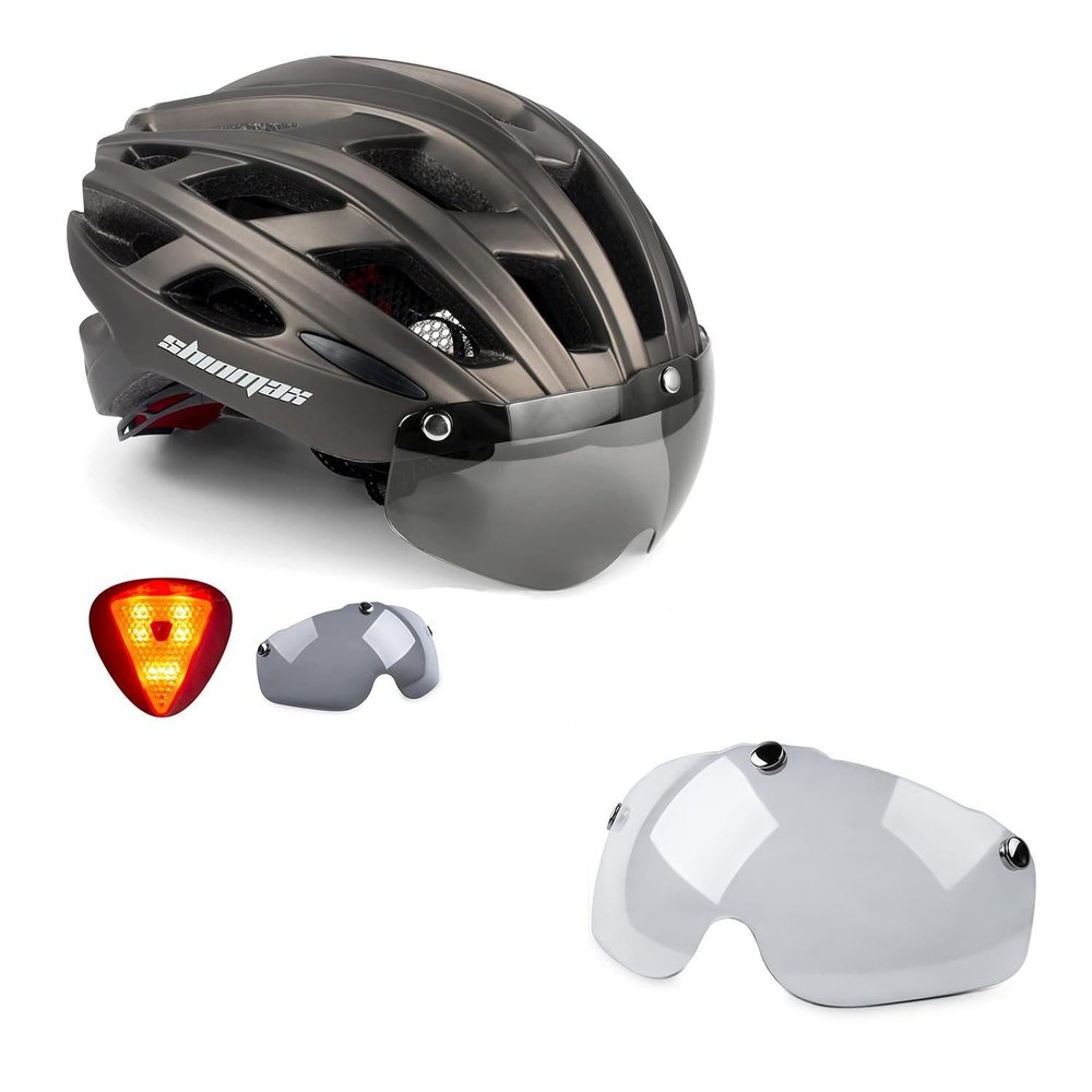 Bike Helmet,Shinmax CPSC/CPC Certificated Bicycle Helmet with Detachable Magnetic Black+Clear Goggles
