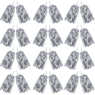 24PCS Cheerleading Pom Poms Metallic Foil Plastic Pom Poms with Baton Handle for Game Sports Squads Dancing Party Football Basketball Club Spirit Sports Stage Performance Celebration (Silver)