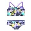 easyforever Kids Girls Two Piece Tropical Palm Printed Tankini Swimsuit Crop Top with Bottom Bikini Outfit Swimwear Purple Palm 3-4 Years view 1