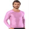 Jhaoyu Men Glossy O Neck Long Sleeve Compression Shirts Athletic Workout T-Shirts Slim Fit Tops Sportwear Pink X-Large view 3